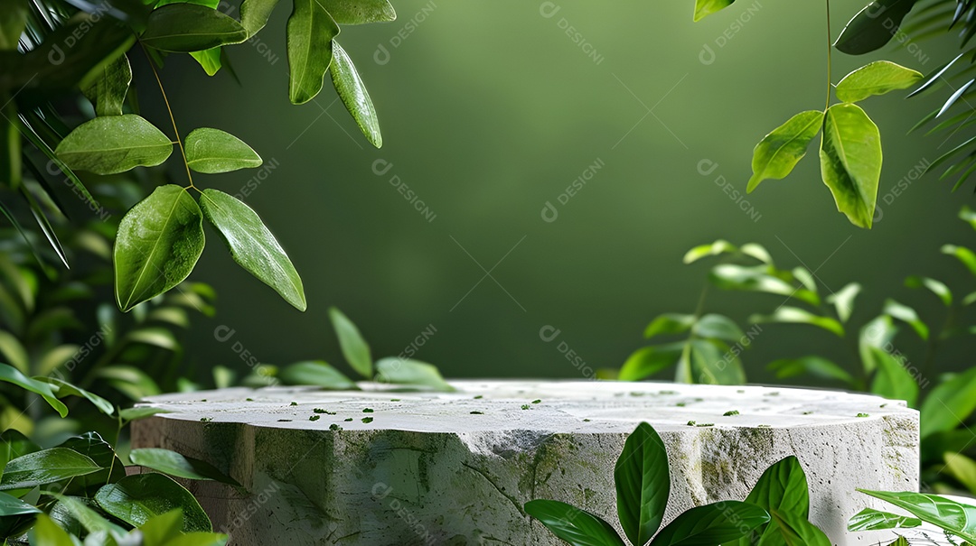 Pedra plana com plantas aos lados