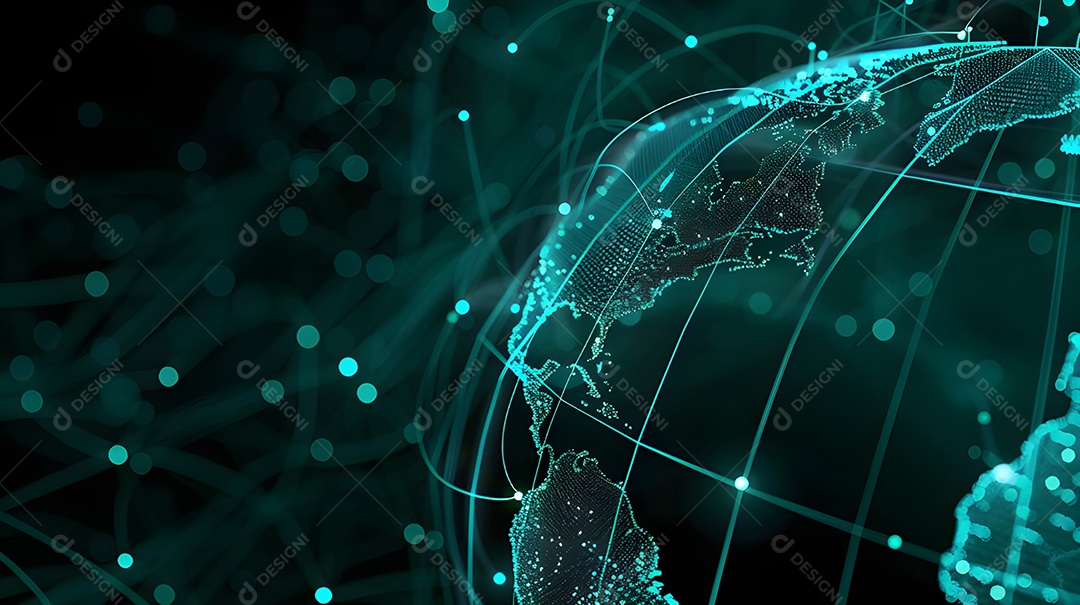 Mapa mundial com ligações tecnologica