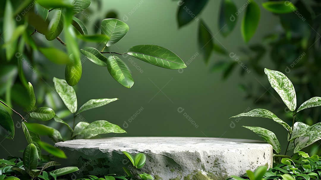 Pedra plana com plantas aos lados