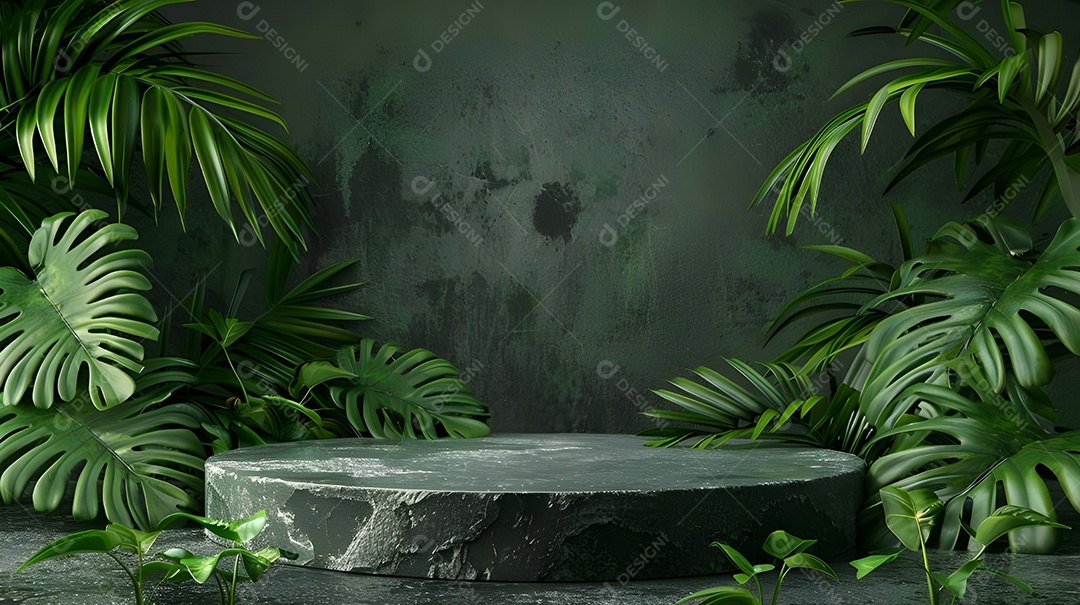 Pedra plana com plantas aos lados