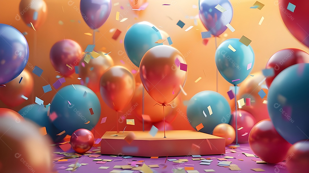 Mesa e decoração com balões coloridos