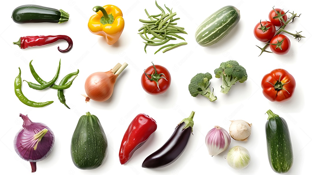 Deliciosos vegetais sobre fundo branco