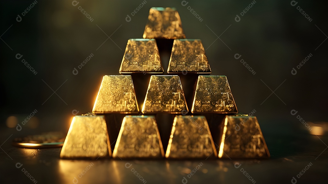 Barra de ouro empilhadas