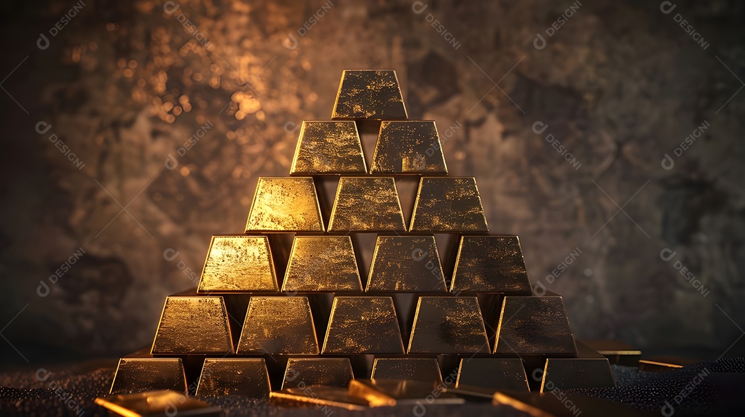 Barra de ouros empilhadas juntas