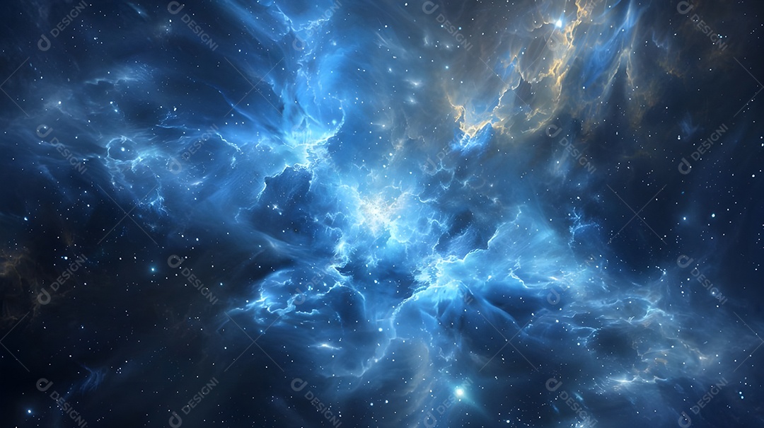 Lindo céu noturno com aurora azul e estrelas