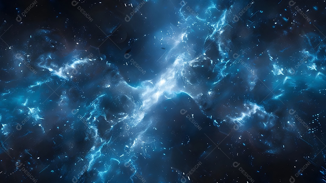 Lindo céu estrelado com aurora boreal azul