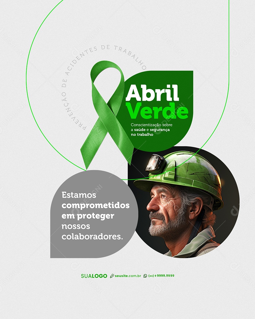 Abril Verde Prevenção de Acidentes de Trabalho Social Media PSD Editável