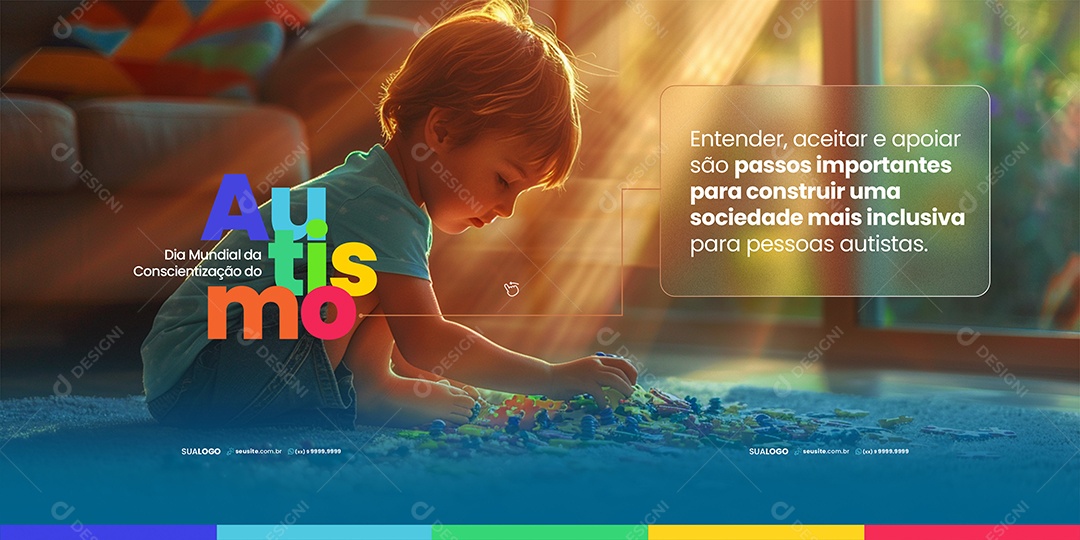 Banner Abril Azul Mês da Conscientização do Autismo Respeio é Chave Social Media PSD Editável