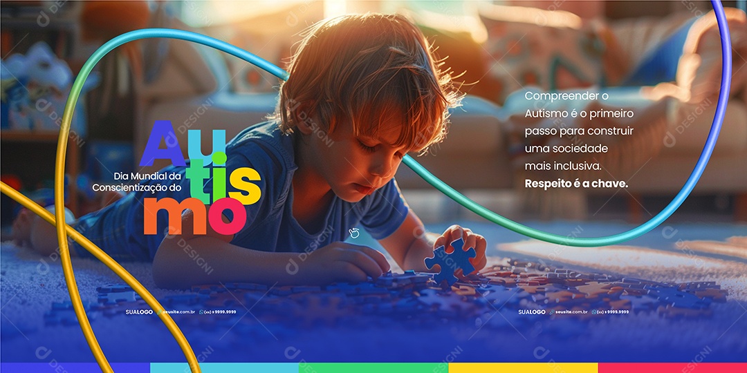 Banner Abril Azul Mês da Conscientização do Autismo Social Media PSD Editável