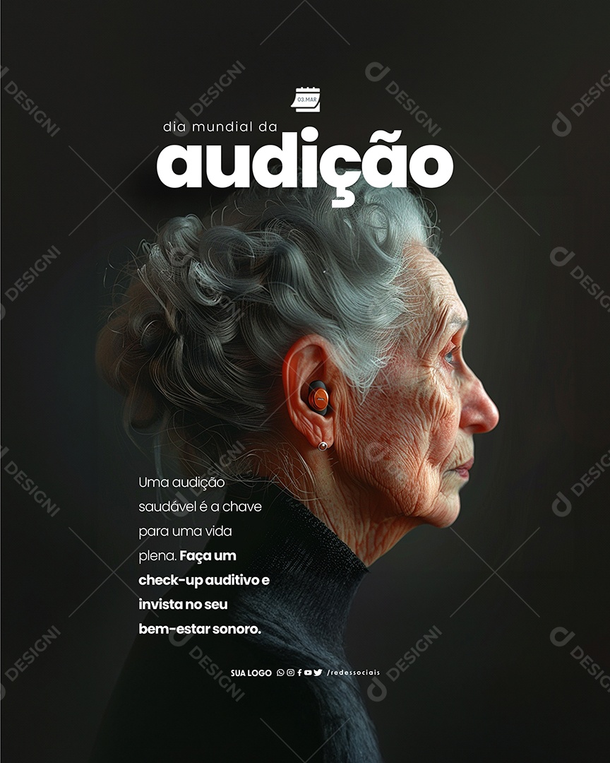 Dia Mundial da Audição Uma Audição Saudável é a Chave Social Media PSD Editável