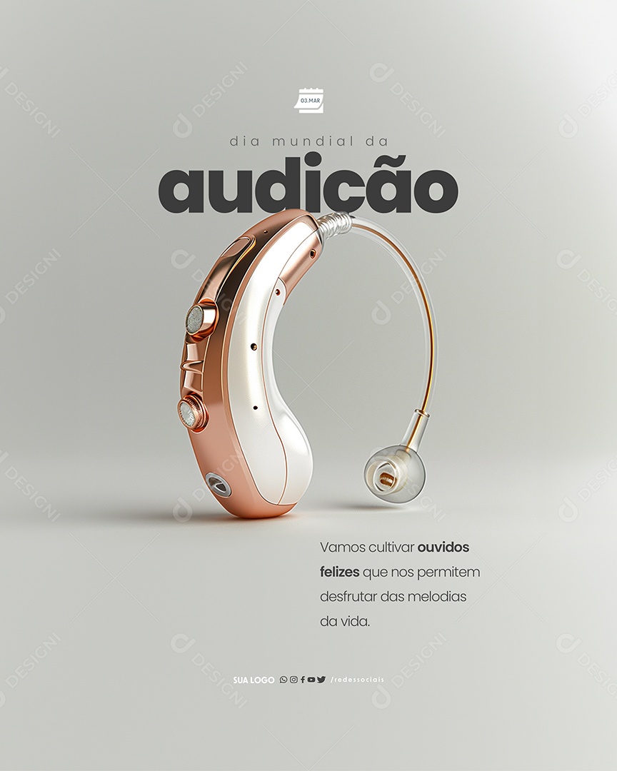 Dia Mundial da Audição Ouvidos Felizes Social Media PSD Editável