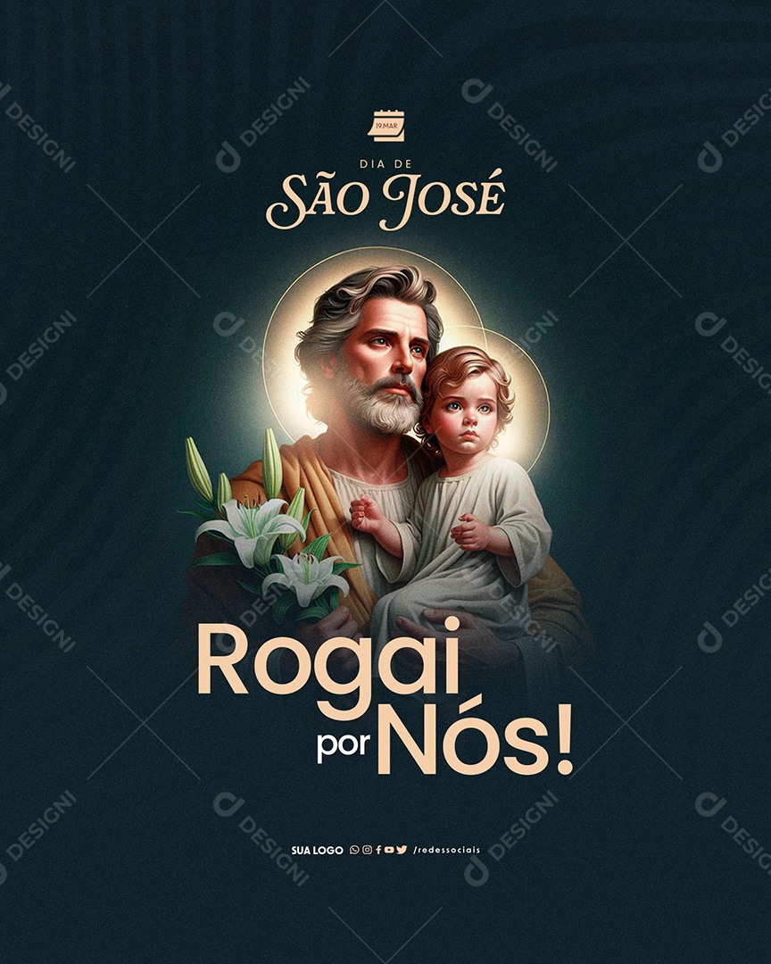 Dia de São José Rogai Pelas Famílias Social Media PSD Editável