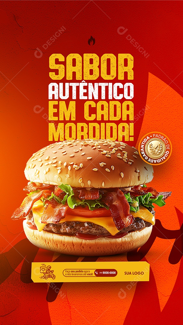 Story Hamburgueria Sabor Autêntico em Cada Mordida Social Media PSD Editável