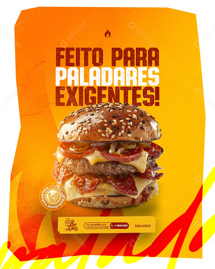 Hamburgueria Feito para Paladares Exigentes Social Media PSD Editável