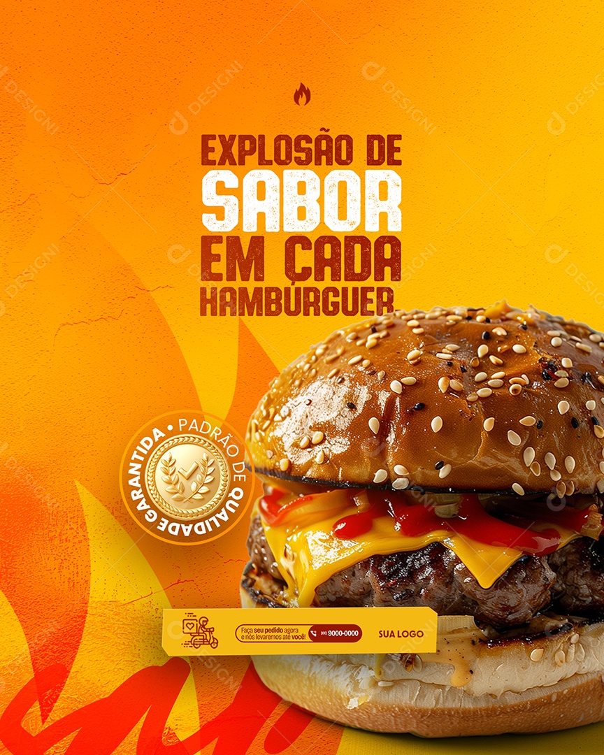 Hamburgueria Explosão de Sabor em Cada Hambúrguer Social Media PSD Editável