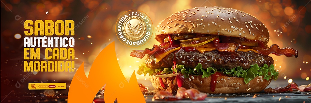 Carrossel Hamburgueria Sabor Autêntico em Cada Mordida Social Media PSD Editável