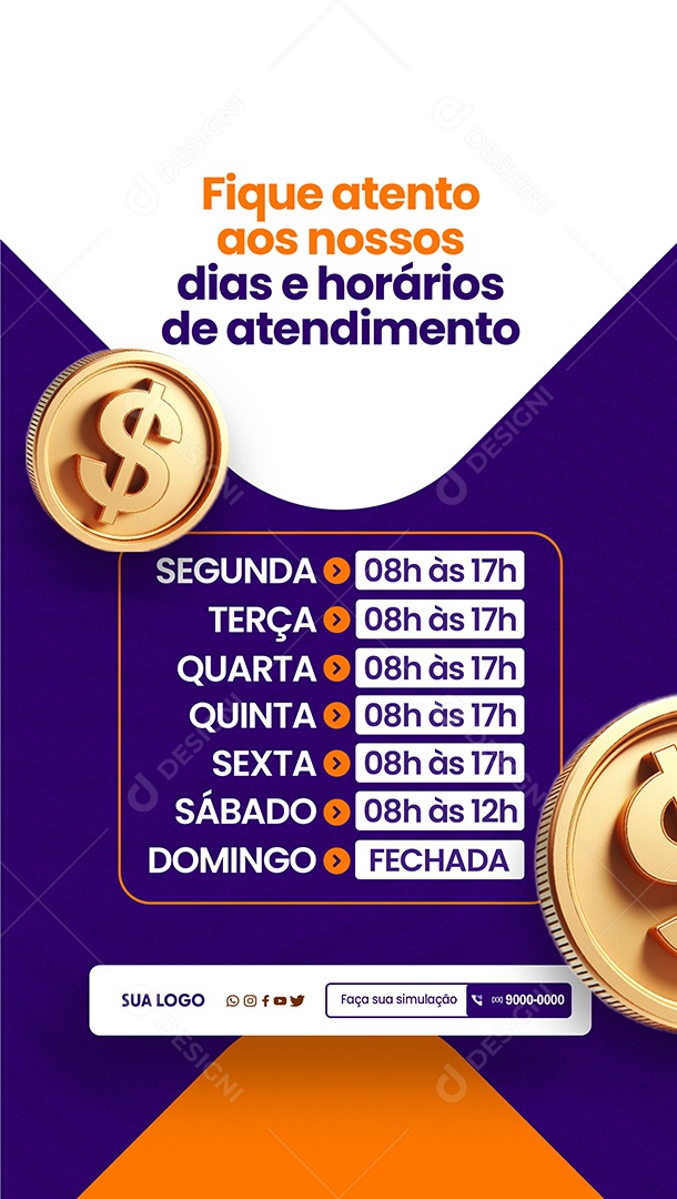 Story Empréstimo Horário de Funcionamento Social Media PSD Editável