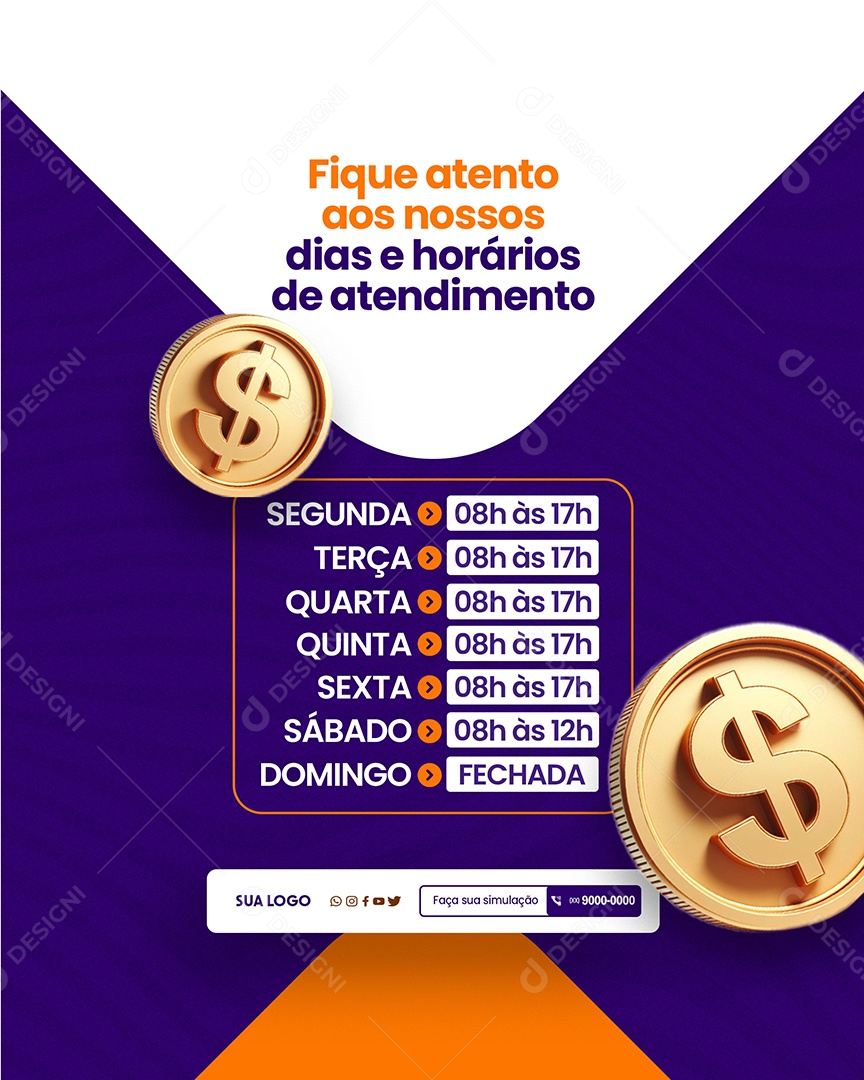 Empréstimo Horário de Funcionamento Social Media PSD Editável