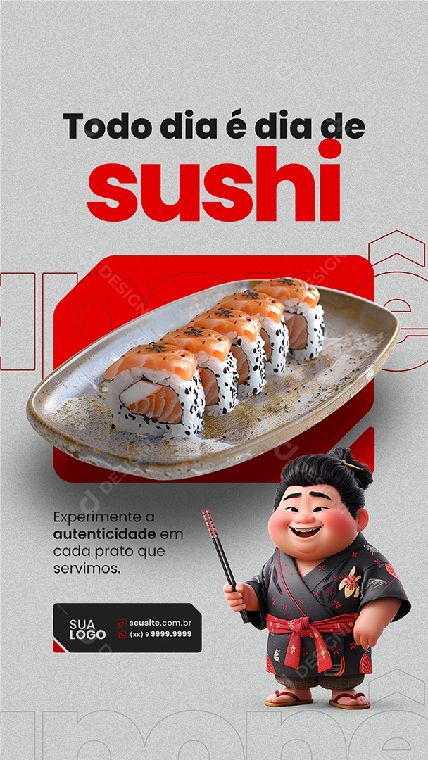 Story Comida Japonesa Todo Dia é Dia de Sushi Social Media PSD Editável