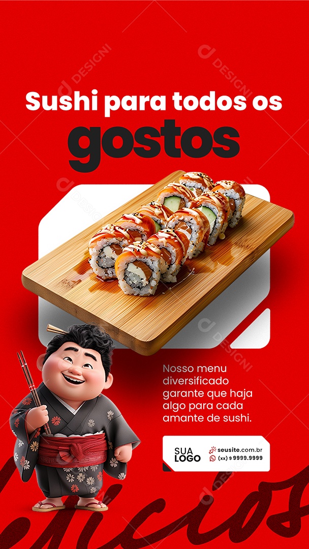 Story Comida Japonesa Sushi para Todos os Gostos Social Media PSD Editável