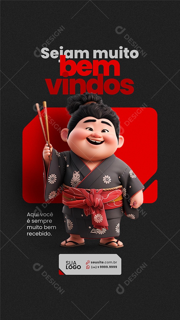 Story Comida Japonesa Sushi Sejam Muito Bem Vindos Social Media PSD Editável