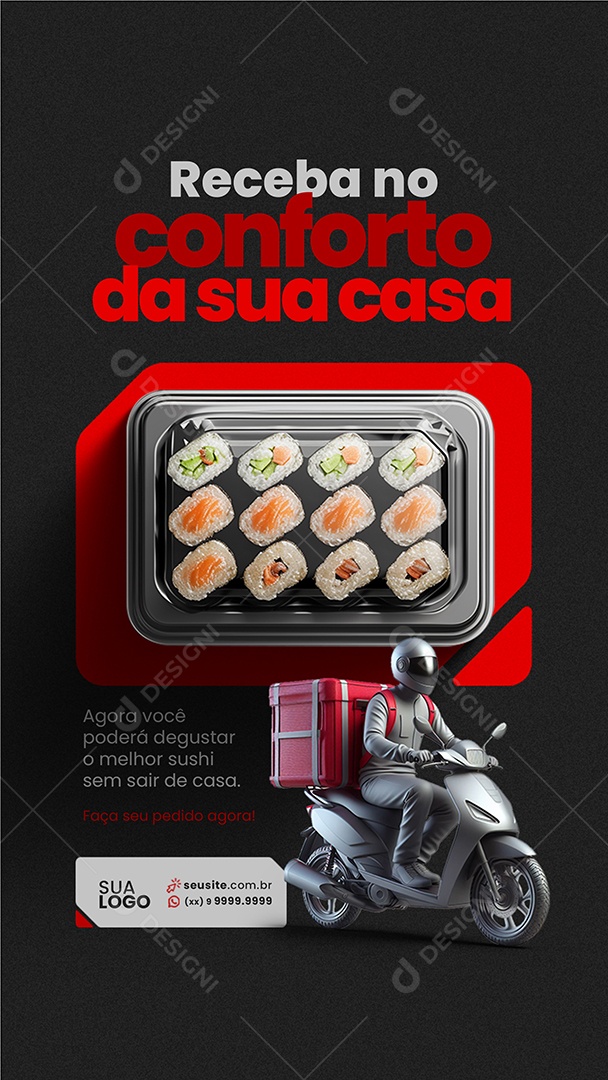 Story Comida Japonesa Sushi Receba no Conforto da Sua Casa Social Media PSD Editável