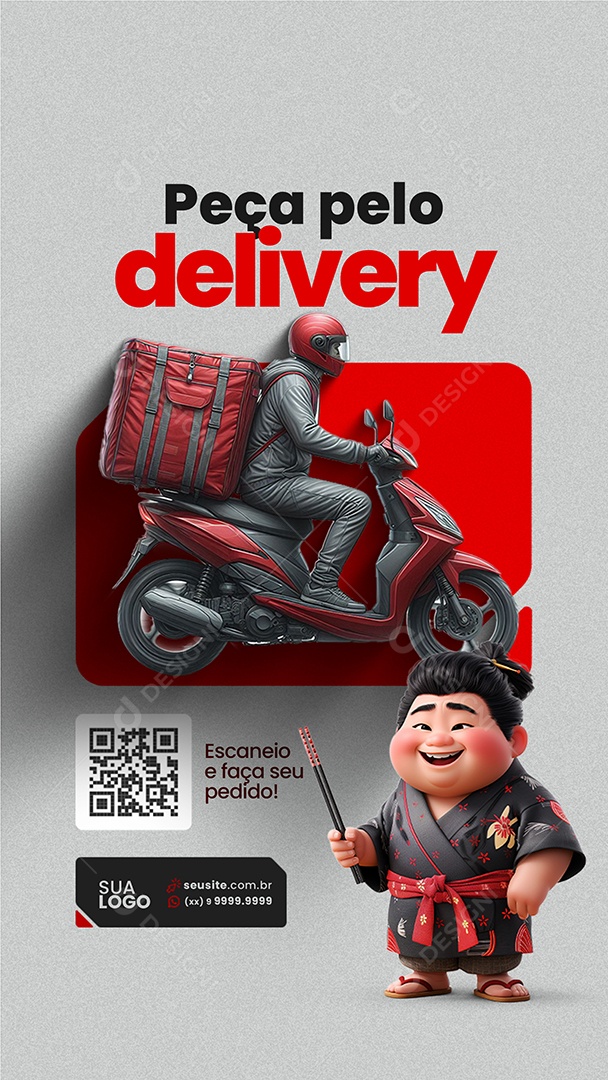 Story Comida Japonesa Sushi Peça pelo Delivery Social Media PSD Editável