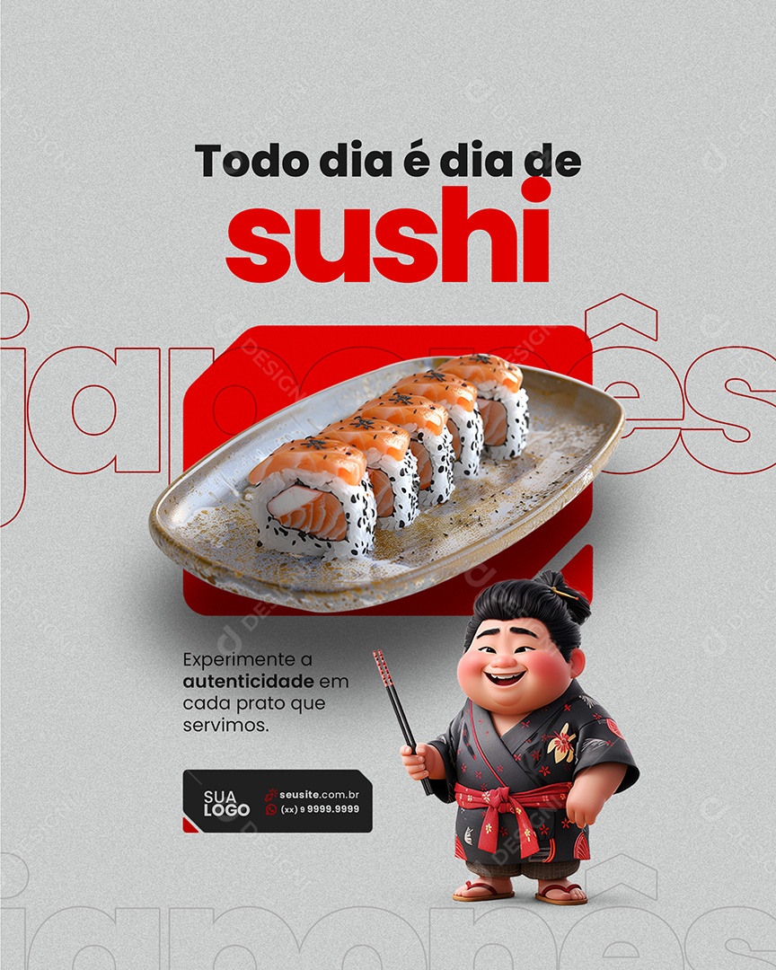 Comida Japonesa Todo Dia é Dia de Sushi Social Media PSD Editável