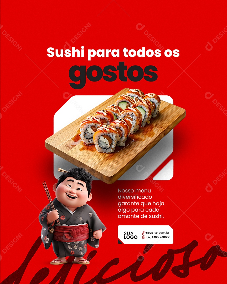 Comida Japonesa Sushi para Todos os Gostos Social Media PSD Editável