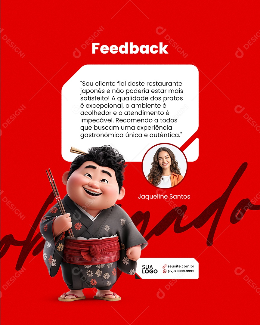 Comida Japonesa Feedback Social Media PSD Editável