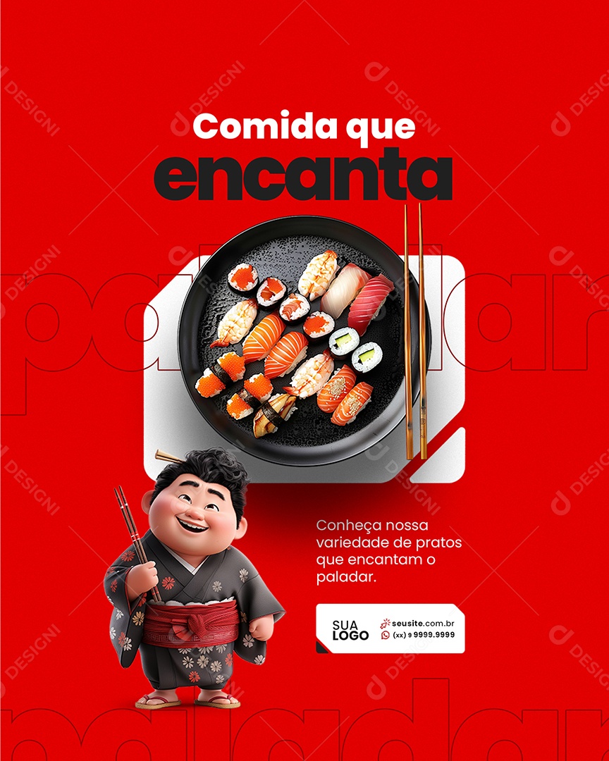 Comida Japonesa Sushi Comida que Encanta Social Media PSD Editável