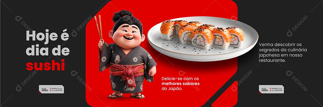Carrossel Comida Japonesa Hoje é Dia de Sushi Social Media PSD Editável