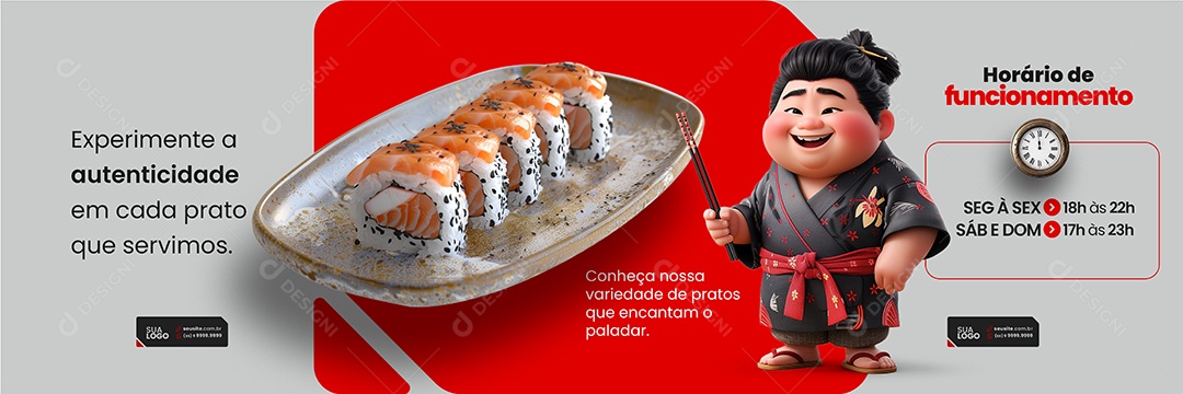 Carrossel Comida Japonesa Sushi Experimente a Autenticidade Social Media PSD Editável