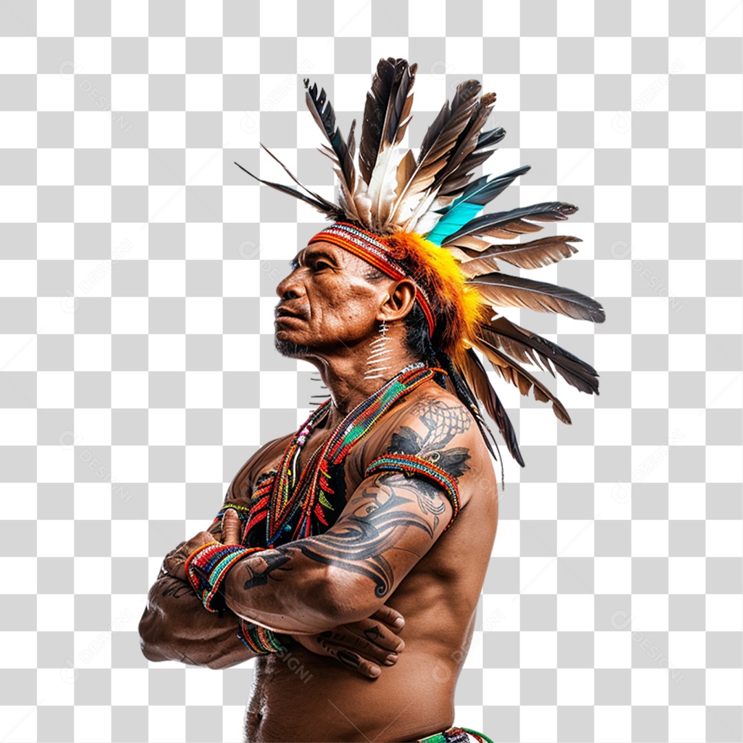 Índio Guerreiro com os Braços Cruzados PNG Transparente
