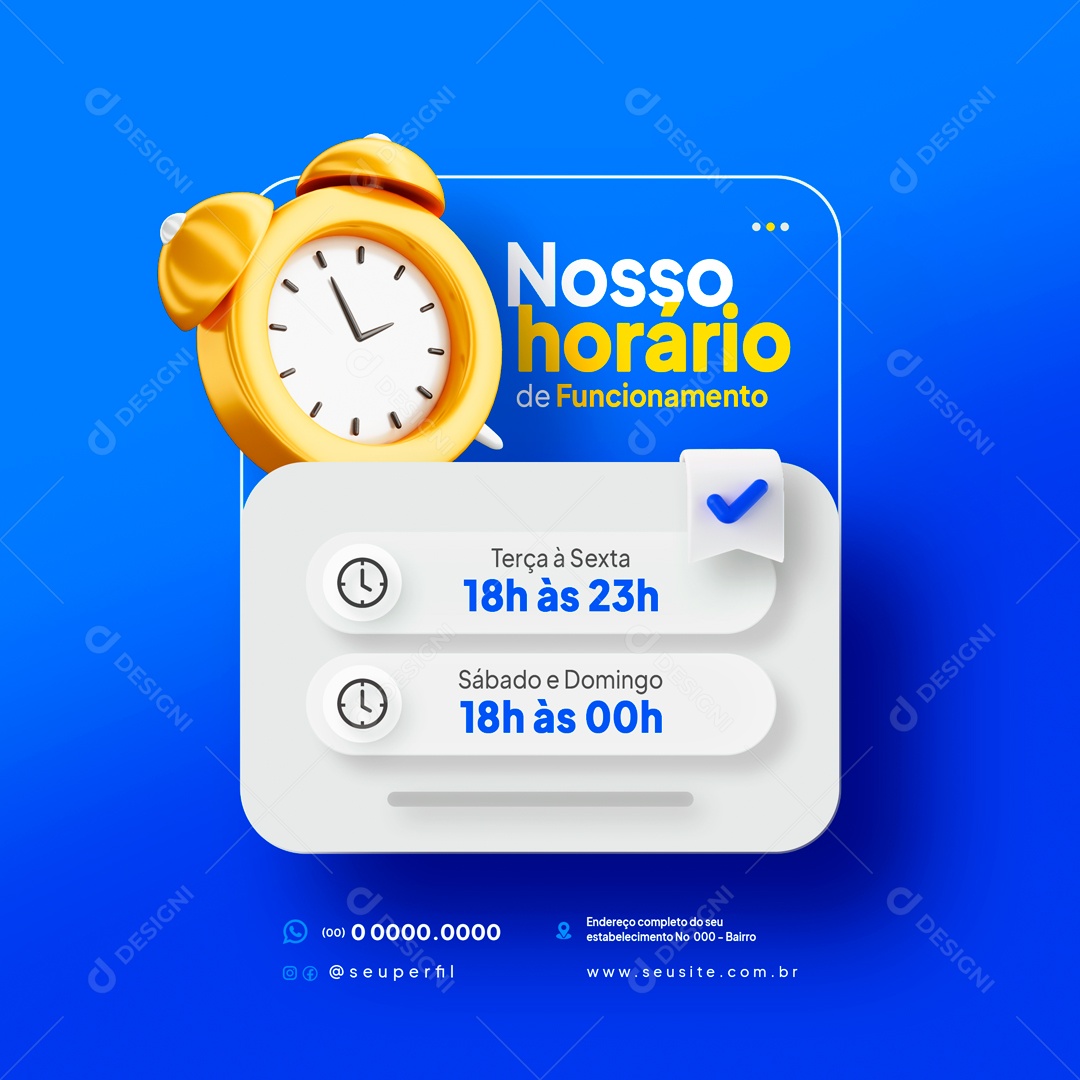 Horário De Funcionamento Social Media PSD Editável