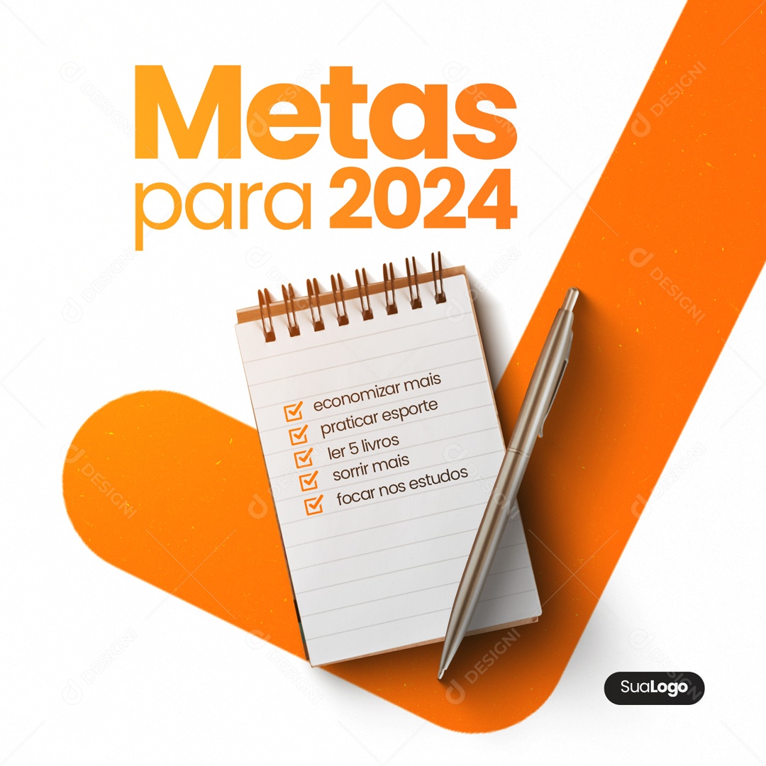 Metas para 2024 Enconomizar mais Praticar Esporte Social Media PSD Editável