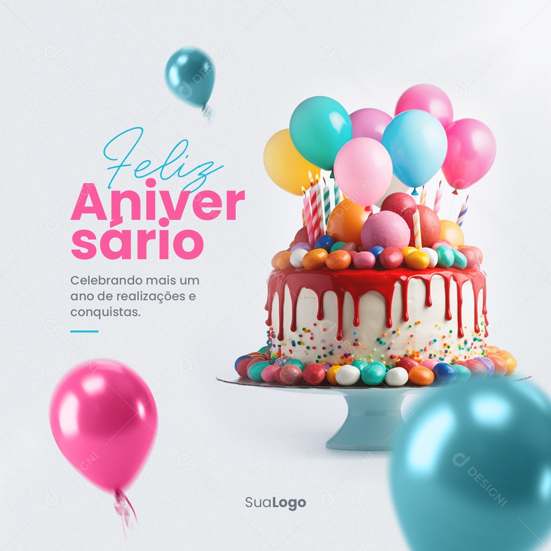Feliz Aniversário Celebrando mais um Ano Social Media PSD Editável