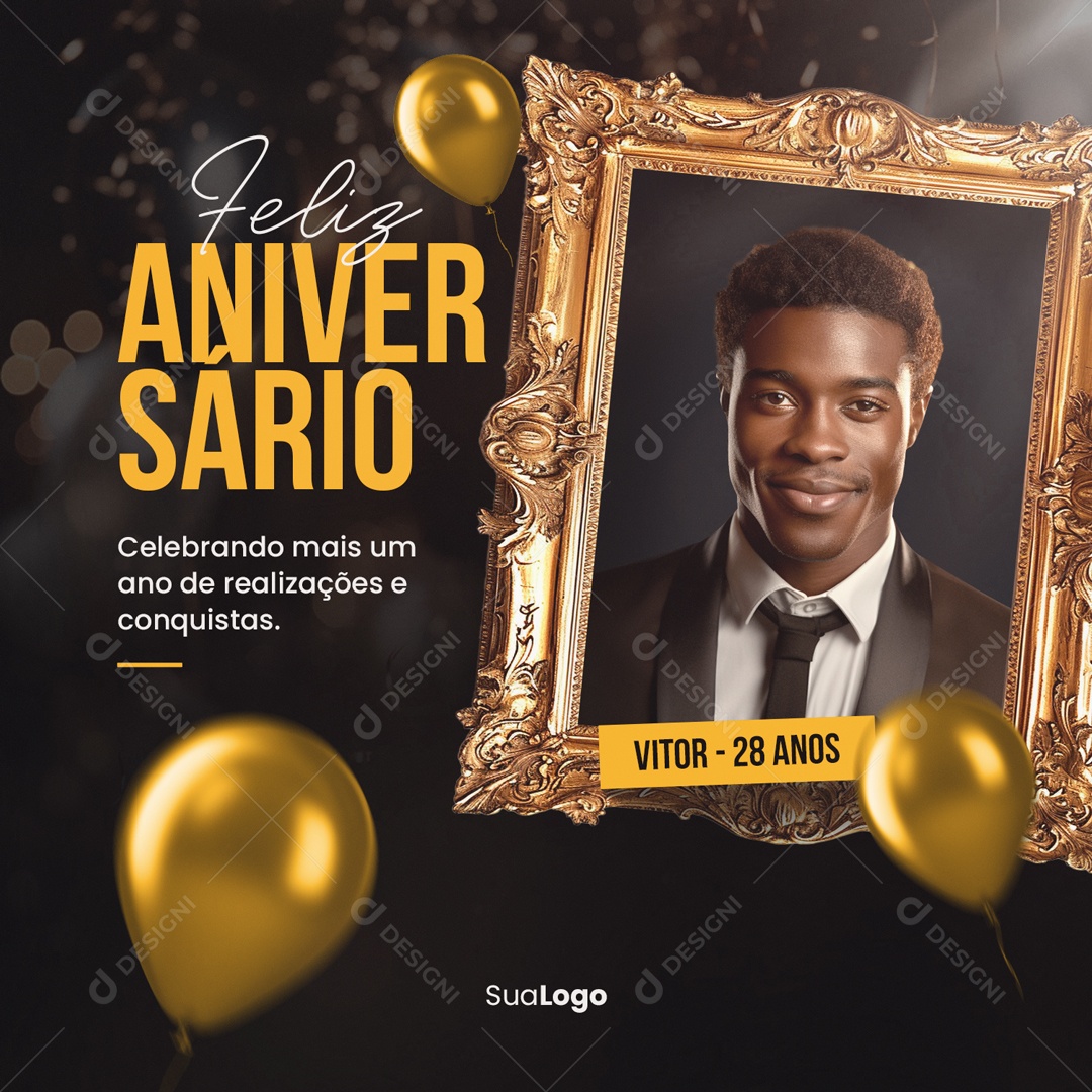 Feliiz Aniversário Celebrando mais um Ano de Realizações e Conquistas Social Media PSD Editável