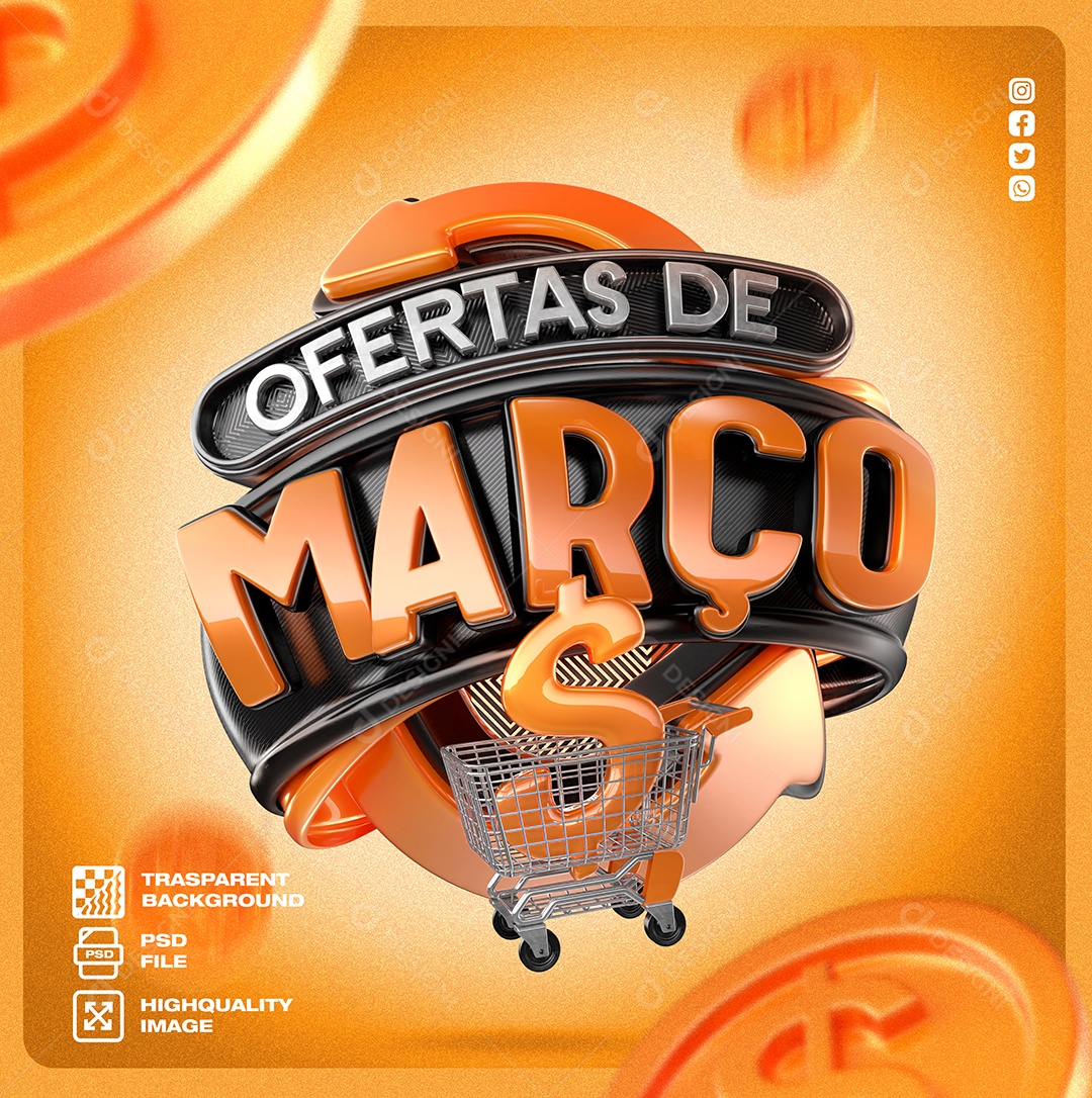 March Offers: Orange, Black and Gray 3D Stamp for PSD Composition