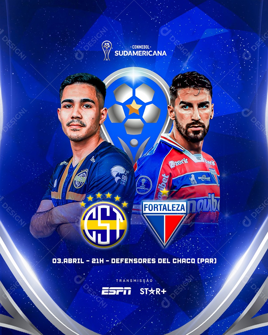 Jogo Copa Sudamericana Sportivo Trinidense vs Fortaleza Social Media PSD Editável