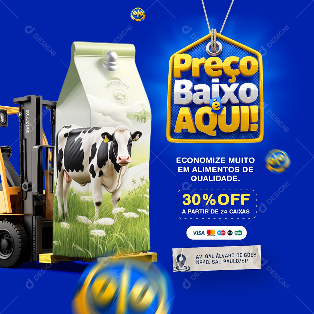 Atacadista Preço Baixo é Aqui Economize Muito em Alimentos Social Media PSD Editável