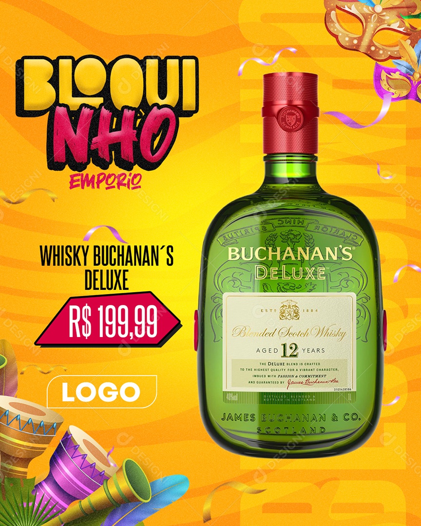 Bloquinho Emporio Whisky Buchanan´s 199,99 Social Media PSD Editável