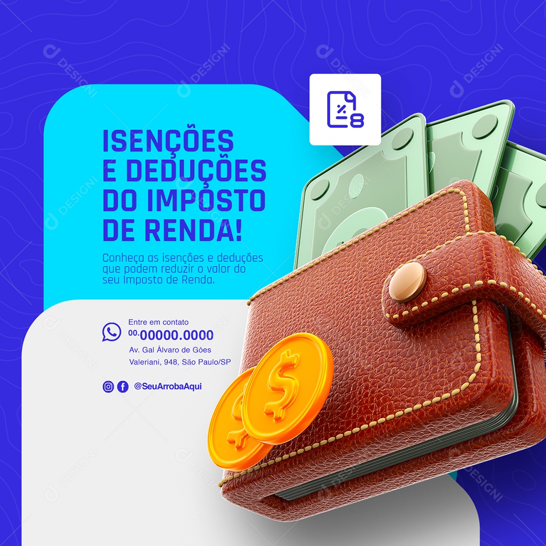 Contabilidade Isenções e Deduções do Imposto de Renda Social Media PSD Editável