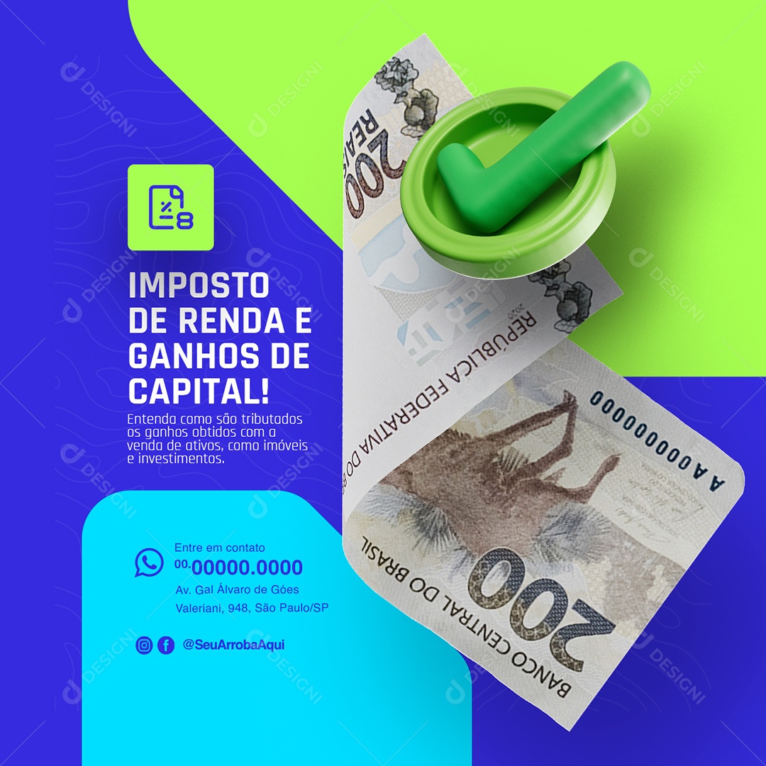 Contabilidade Imposto de Renda e Ganhos de Capital Social Media PSD Editável
