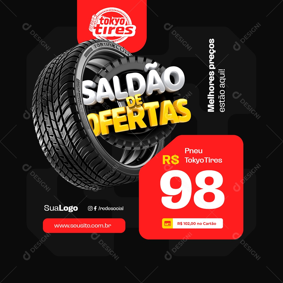 Acessórios de Carro Saldão de Ofertas Pneu Tokyo Tires Social Media PSD Editável