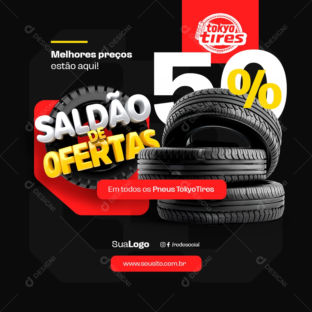 Acessórios de Carro Saldão de Ofertas Pneus Tokyo Tires Social Media PSD Editável