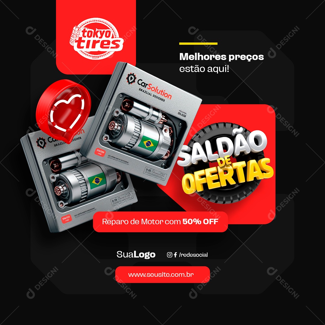 Acessórios de Carro Saldão de Ofertas Reparo de Motor Social Media PSD Editável