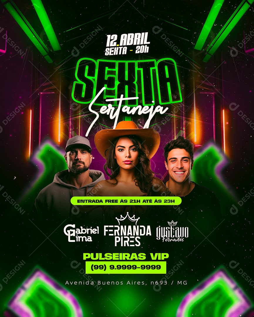 Flyer Sexta Sertaneja Gabriel Lima Fernanda Pires Gustavo Fernades Social Media PSD Editável