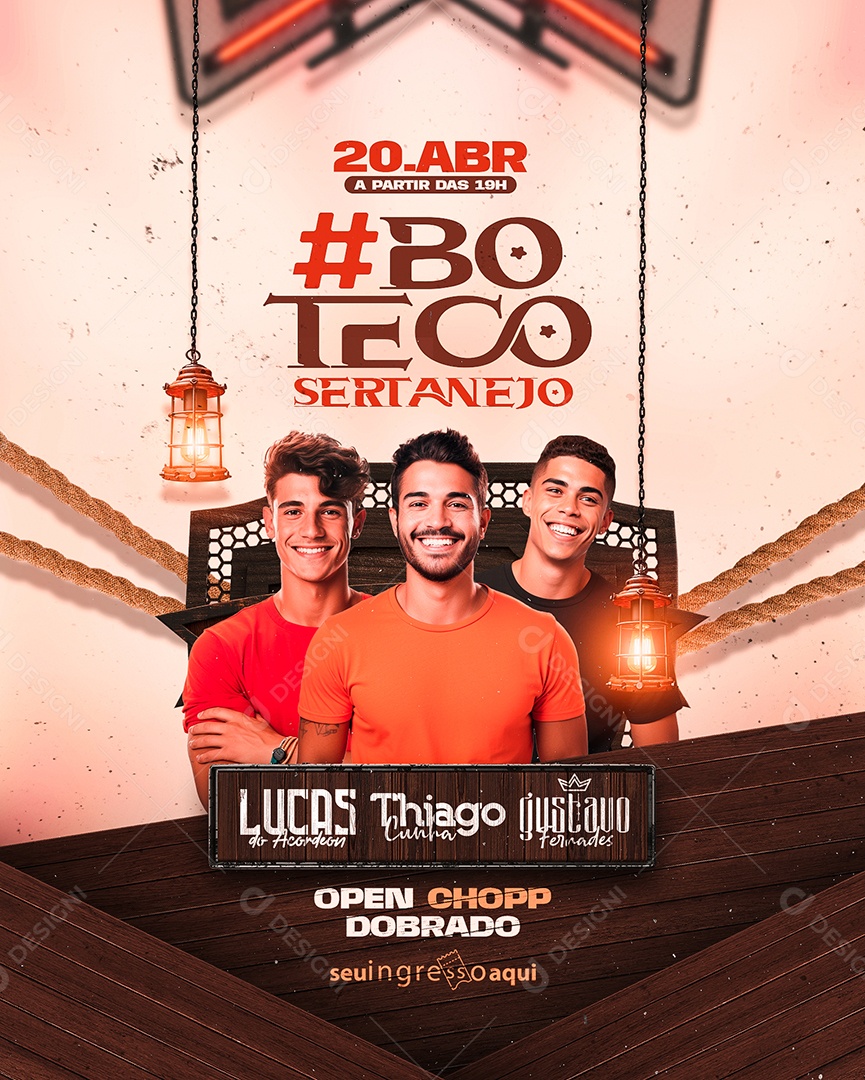 Flyer Boteco Sertanejo Lucas do Acordeon Thiago Cunha Social Media PSD Editável