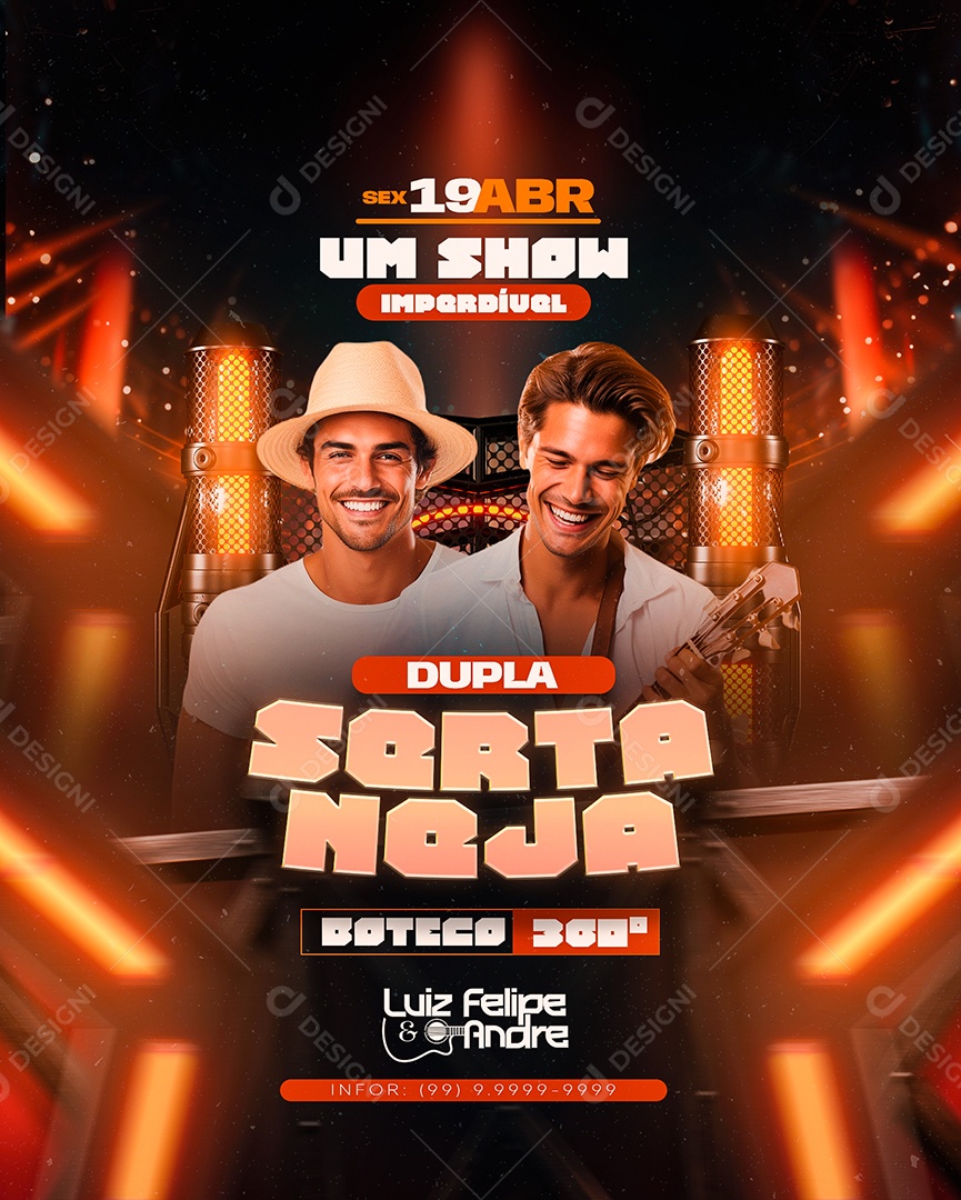 Flyer Um Show Imperdível Dupla Sertaneja Luiz Felipe e Andre Social Media PSD Editável